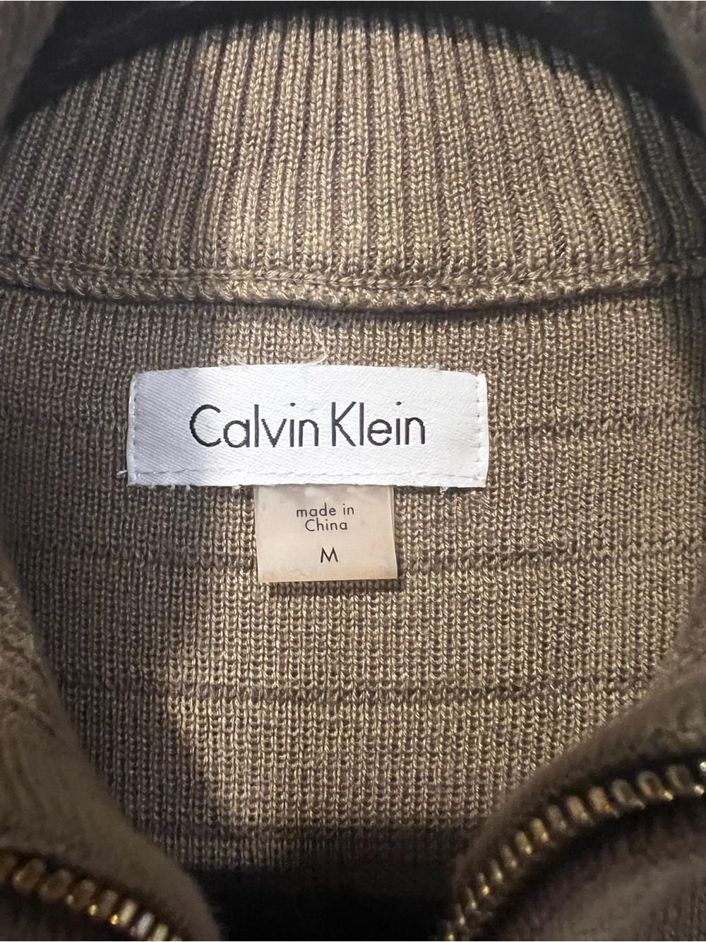 Calvin Klein Taupe Brown Full Zip Ribbed Long Sleeved Sweater size Medium - Picture 7 of 15